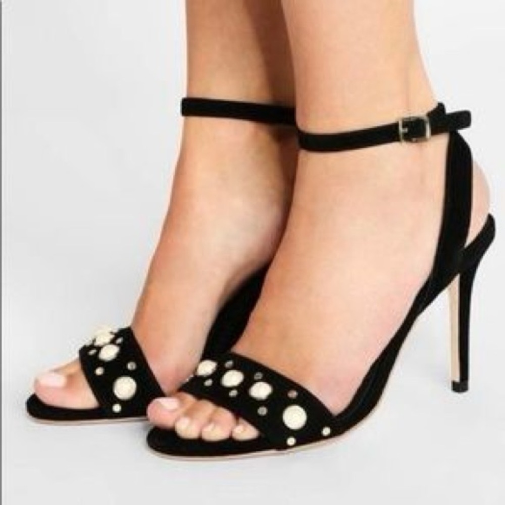 Sandro Nina Pearls Black Velvet Heels